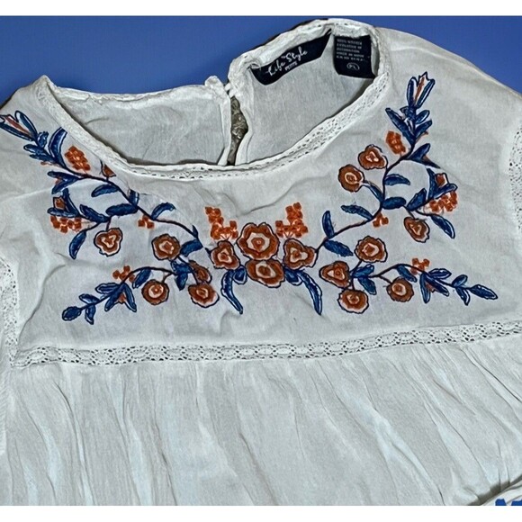 Life Style Top Babydoll Bell Sleeves Embroider Crochet White Gauze PL Large Boho - Picture 4 of 7